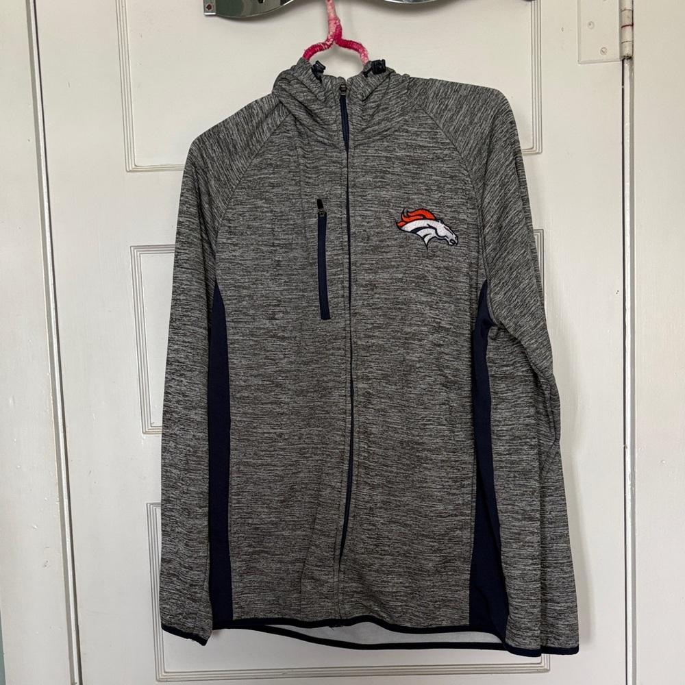 NFL Denver Broncos Gray Heather Full-Zip Hooded Jacket Size L